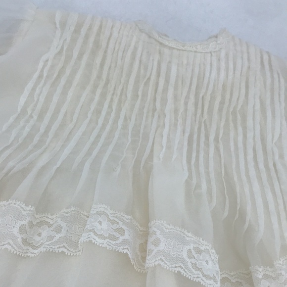 Vintage 70’s Chiffon Lace Christening Gown Wedding Dress Bonnet Booties Set - Picture 4 of 16